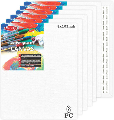 VARIETY 8 X 10 CANVAS BOARD Cotton Medium Grain Board Canvas (Set of 6)(White)