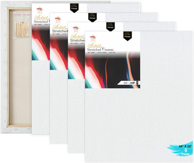 VARIETY 12 X 10 PRE STRETCHED CANVAS FRAME Cloth Medium Grain Stretched Canvas Board (Set of 4)(PURE WHITE)