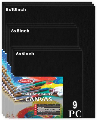 Variety Canvas VARIETY CANVAS BLACK 8X10, 6X8 AND 6X6 INCH PACK OF 9 Cloth Medium Grain Board Canvas (Set of 9)(PURE WHITE)