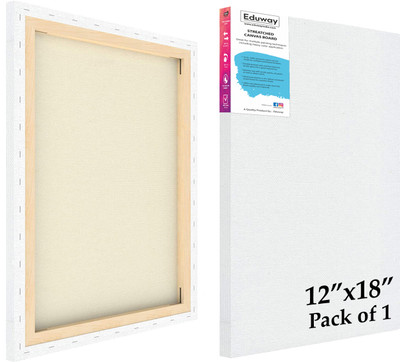 Eduway 12x18 in 10Oz. Primed Cotton Pre Stretched Canvas with Wooden Frame for Painting Cotton Medium Grain Stretched Canvas Board (Set of 1)(White)