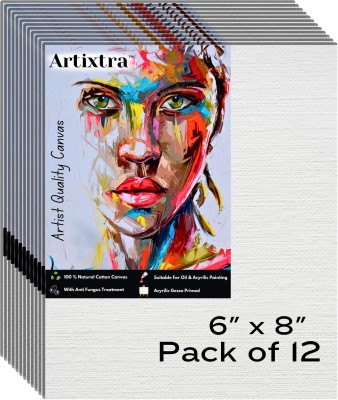 Artixtra CANVAS BOARD 6 X 8 Cotton Medium Grain Board Canvas (Set of 12)(PURE WHITE)