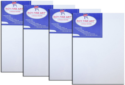 FRKB 12 X 16 Inch Cotton Canvas Board Medium Grain with 4MM Board Backing Cotton Medium Grain Board Canvas (Set of 4)(White)