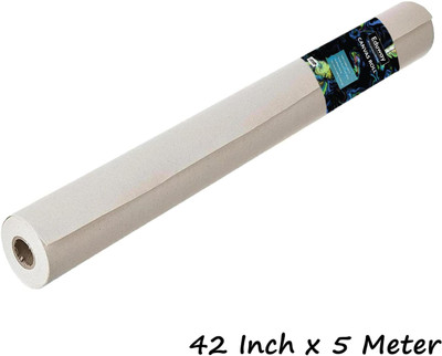 Eduway 7 oz. Cotton Canvas Roll 42 Inch x 5 Meter for Painting, Artist' Series Cotton Medium Grain Canvas Roll (Set of 1)(White)