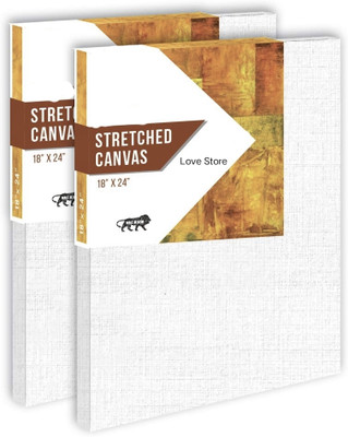 Love Store 18x24 In 100z. Primed Cotton Pre Stretched Canvas with Wooden Frame for Painting Cotton Medium Grain Stretched Canvas Board (Set of 2)(White)