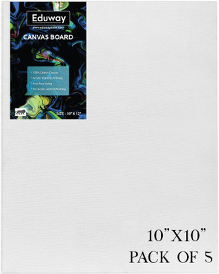 Eduway 10x10 Inch Pof 5 | Premium Quality 7Oz Pre-Primed Cotton Canvas Board Cotton Medium Grain Board Canvas (Set of 5)(White)
