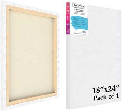 Eduway 18x24 IN 10Oz. Primed Pre Stretched Canvas with Wooden Frame for Painting_ Cotton Medium Grain Pre Stretched Canvas (Set of 1)(White)