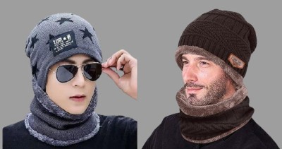 Relieco Self Design Beanie Cap(Pack of 2)