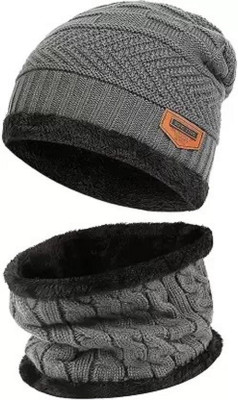 EDENSCOPE Woven, Solid, Self Design Beanie Cap(Pack of 2)