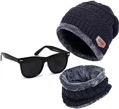CLASSYMESSI Solid, Self Design Beanie Cap(Pack of 2)