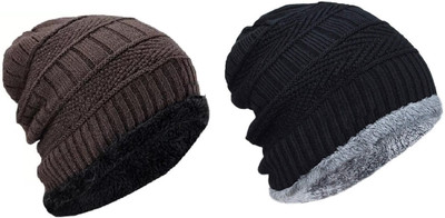 FQZILON Embellished Beanie Cap(Pack of 2)