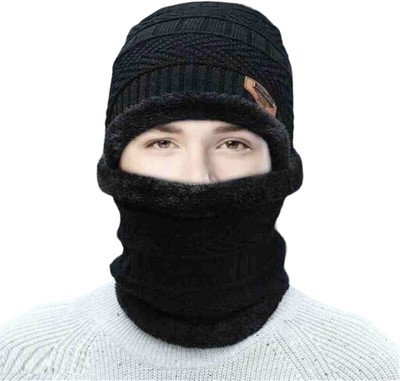 Good Friend Woven, Solid, Self Design Beanie Cap(Pack of 2)