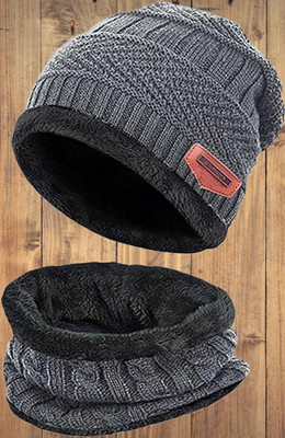 Relieco Self Design Beanie Cap(Pack of 2)