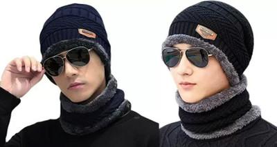 AA R HOSIERY Solid Beanie Cap(Pack of 2)
