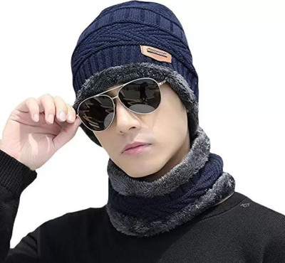 LOOM LEGACY Woven, Solid, Self Design Beanie Cap