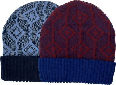 Wool N Fool Woven, Self Design Beanie Cap(Pack of 2)