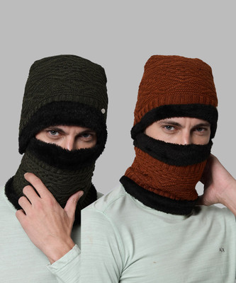 TWOCRAZIIE Self Design Beanie Cap(Pack of 2)