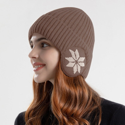 Highever cute stylish women woolen cap with Earflap soft warm Knitted fabric double layer Woven Beanie Cap