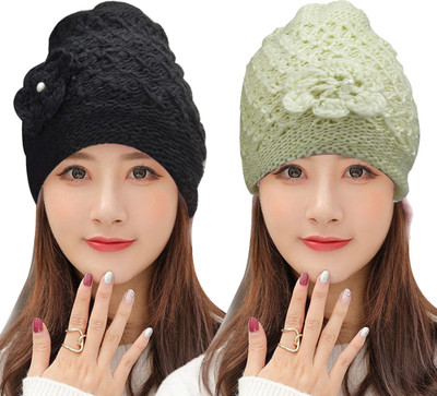 TRUE INDIAN Self Design, Solid Skull Cap Cap(Pack of 2)