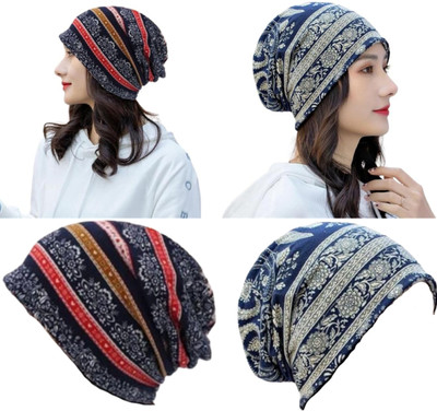 Bwogue Floral Print Skull Cap Cap(Pack of 2)