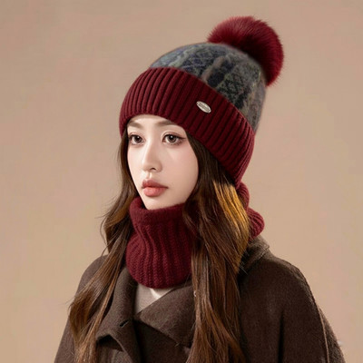 Winity korean style ( cap and neck warmer set fur inside ) winter cap for women Beanie Cap