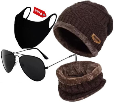 CLASSYMESSI Self Design Beanie Cap(Pack of 4)