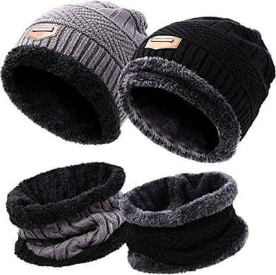 vactly Self Design Beanie Cap(Pack of 4)