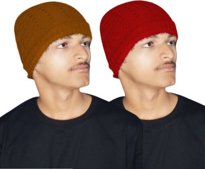 DIBBY Solid, Woven, Striped Beanie Cap(Pack of 2)