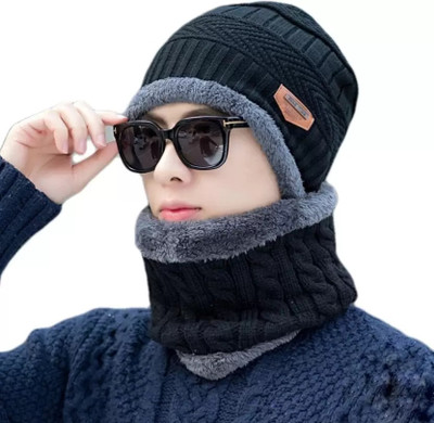 vactly Woven, Self Design Beanie Cap(Pack of 2)