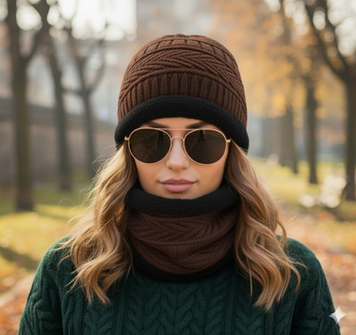 trendbite Self Design Beanie Cap(Pack of 2)