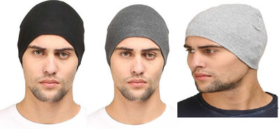 TQLOQZ Solid Skull Cap Cap(Pack of 3)