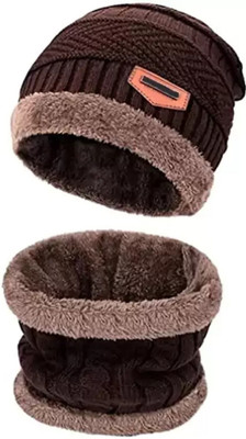 EDENSCOPE Woven, Solid, Self Design Beanie Cap(Pack of 2)