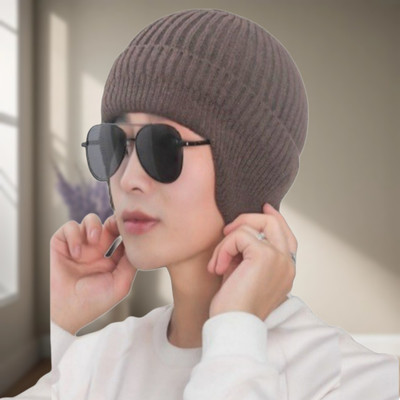 Winity Earflap soft warm Knitted fabric double layers stylish winter cap for men Woven Beanie Cap