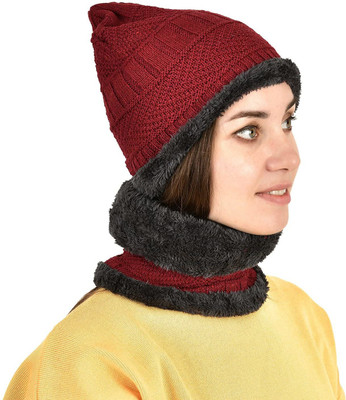 sunahari Woven Beanie cap Warm Beanie Cap & Neck Warmer Set | Unisex Cap Cap
