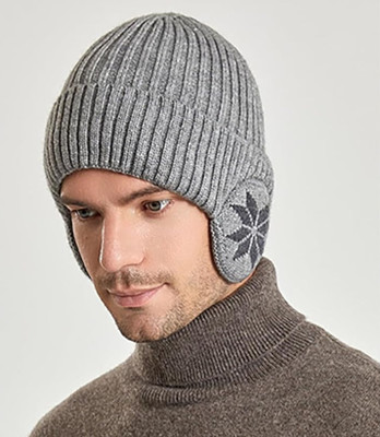 Highever winter cap for men woolen with Earflap soft warm Knitted fabric double layers Woven Beanie Cap