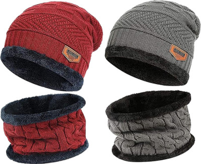 Trustizen Self Design, Solid Beanie Cap(Pack of 2)