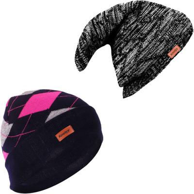 Knotyy Printed Beanie Cap(Pack of 2)