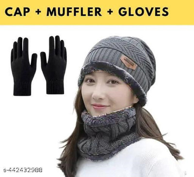 Black Camel Woven Beanie Cap