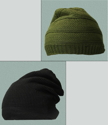 Diversify Solid Beanie Cap(Pack of 2)