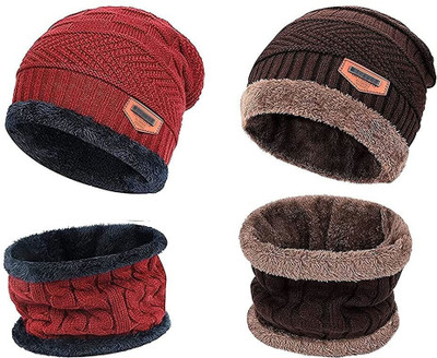 vactly Woven, Self Design Beanie Cap(Pack of 4)