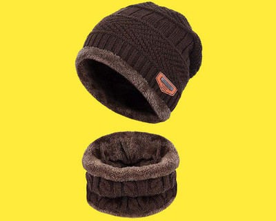 GUNGUN Self Design Beanie Cap(Pack of 2)