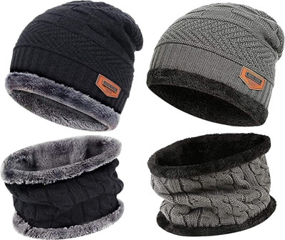 Trustizen Self Design, Solid Beanie Cap(Pack of 2)