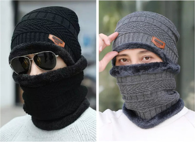vactly Checkered, Solid, Striped, Woven Monkey Cap Cap(Pack of 4)