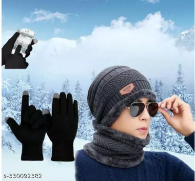 Mom Enterprises Self Design Beanie Cap(Pack of 3)