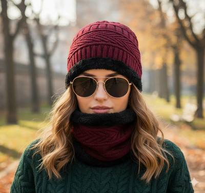 trendbite Self Design Beanie Cap(Pack of 2)