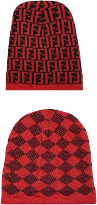 LOOM LEGACY Self Design, Printed Beanie Cap(Pack of 2)