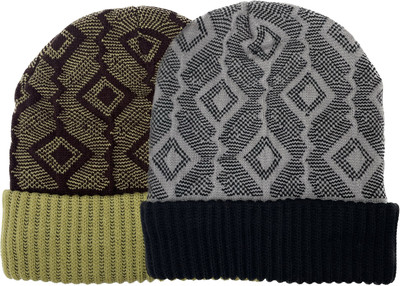 Wool N Fool Woven, Self Design Beanie Cap(Pack of 2)