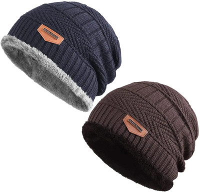 PinKit Solid Beanie Cap(Pack of 2)