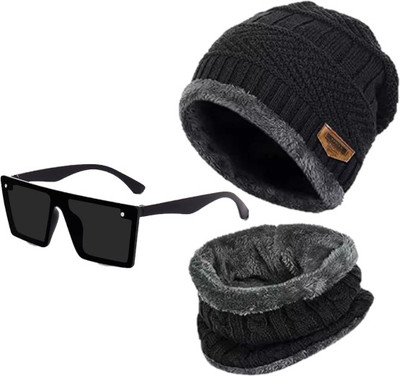 YES TAG Self Design, Solid Beanie Cap(Pack of 3)