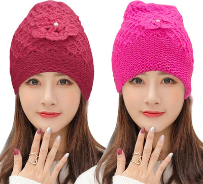 TRUE INDIAN Solid, Self Design Skull Cap Cap(Pack of 2)