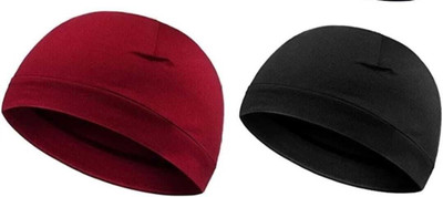 Maa Hosiery Solid, Self Design Skull Cap Cap(Pack of 2)